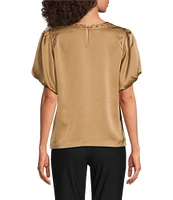 KARL LAGERFELD PARIS Woven Short Sleeve Stitch Detailed Grommet Top