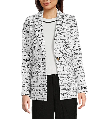 KARL LAGERFELD PARIS Woven Signature Script Print Notch Lapel Long Sleeve One-Button Jacket