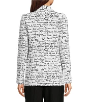 KARL LAGERFELD PARIS Woven Signature Script Print Notch Lapel Long Sleeve One-Button Jacket