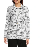 KARL LAGERFELD PARIS Woven Signature Script Print Notch Lapel Long Sleeve One-Button Jacket