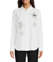 KARL LAGERFELD PARIS Woven Star Point Collar Button Front Long Sleeve Shirt