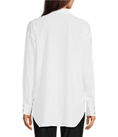 KARL LAGERFELD PARIS Woven Star Point Collar Button Front Long Sleeve Shirt