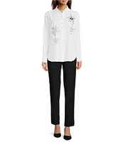 KARL LAGERFELD PARIS Woven Star Point Collar Button Front Long Sleeve Shirt