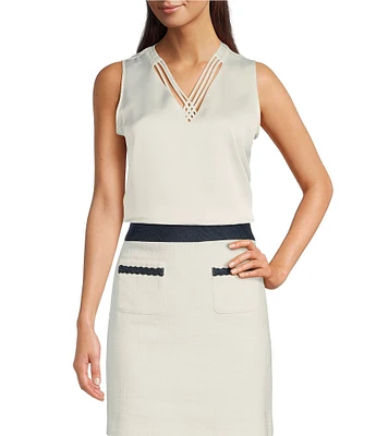 KARL LAGERFELD PARIS Woven V-Neck Crisscross Sleeveless Top