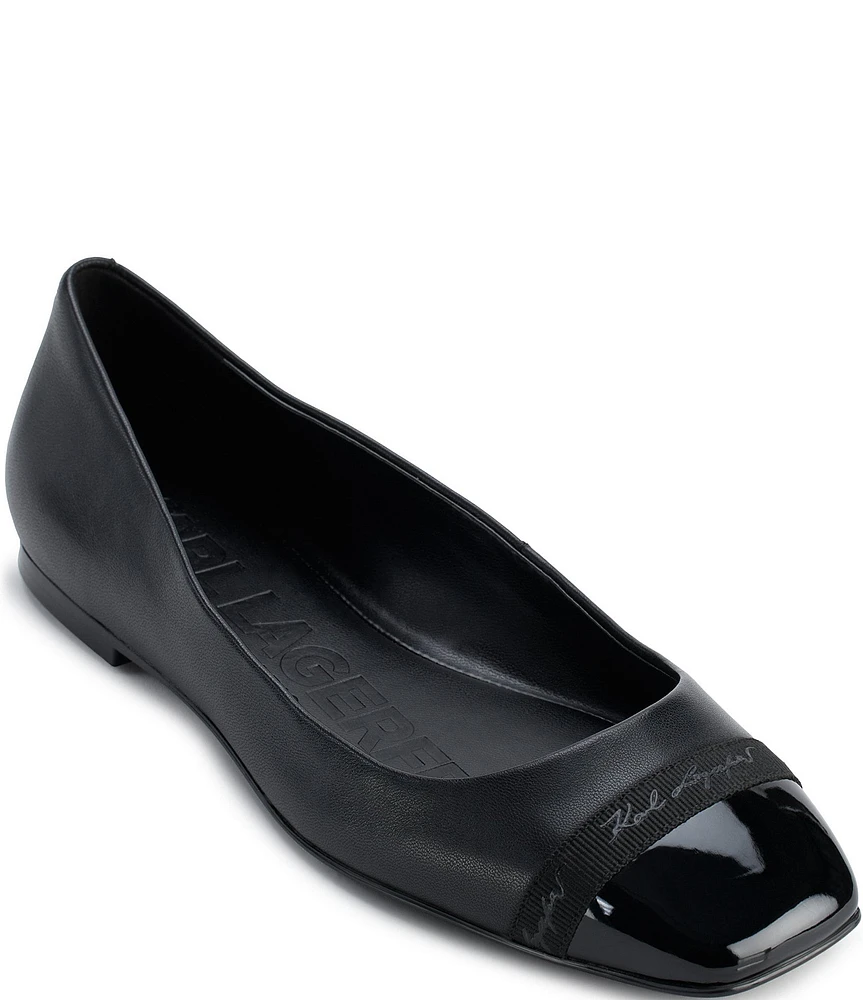 KARL LAGERFELD PARIS Zayne Leather Cap Toe Ballet Flats