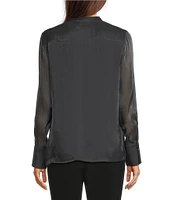 KARL LAGERFELD PARIS Organza Collared Long Sleeve Ruffle Front Blouse