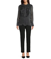 KARL LAGERFELD PARIS Organza Collared Long Sleeve Ruffle Front Blouse