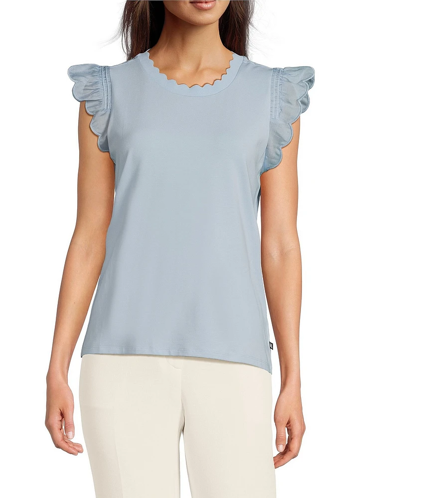 KARL LAGERFELD PARIS Stretch Knit Crew Neck Sleeveless Top
