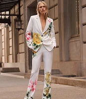 KARL LAGERFELD PARIS Coordinating Stretch Twill Floral Print Straight Leg Pants
