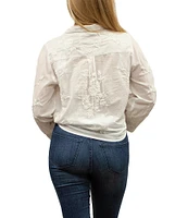 Karyn Seo Alanis Hand-Embroidered Spread Collar Long Sleeve Button-Front Self-Tie Blouse