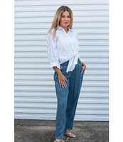 Karyn Seo Alanis Hand-Embroidered Spread Collar Long Sleeve Button-Front Self-Tie Blouse