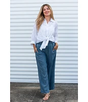 Karyn Seo Alanis Hand-Embroidered Spread Collar Long Sleeve Button-Front Self-Tie Blouse