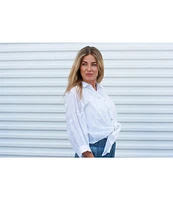 Karyn Seo Alanis Hand-Embroidered Spread Collar Long Sleeve Button-Front Self-Tie Blouse
