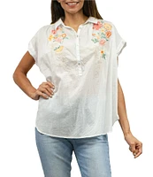 Karyn Seo Anni Cotton Embroidered Point Collar Short Sleeve Blouse