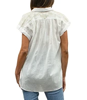 Karyn Seo Anni Cotton Embroidered Point Collar Short Sleeve Blouse