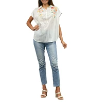 Karyn Seo Anni Cotton Embroidered Point Collar Short Sleeve Blouse