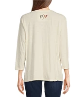 Karyn Seo Avi Embroidered Cotton Slub 3/4 Sleeve Top