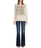 Karyn Seo Avi Embroidered Cotton Slub 3/4 Sleeve Top