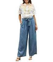 Karyn Seo Carter Chambray Paperbag Waist Wide Leg Pants