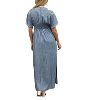 Karyn Seo Dani Embroidered Chambray Short Sleeve Maxi Dress