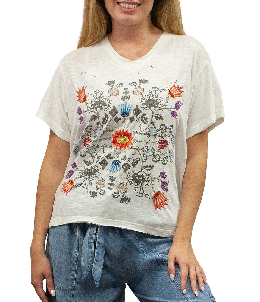 Karyn Seo Echo Embroidered Screen Print Slub Knit Tee