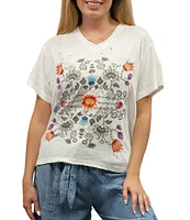 Karyn Seo Echo Embroidered Screen Print Slub Knit Tee