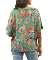 Karyn Seo Embroidered V-Neck Short Sleeve Printed Back Blouse