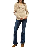 Karyn Seo Embroidered Waffle Knit Long Sleeve Top