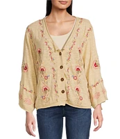 Karyn Seo Esvi Embroidered V-Neck Long Bell Sleeve Knit Cardigan