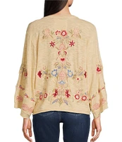 Karyn Seo Esvi Embroidered V-Neck Long Bell Sleeve Knit Cardigan