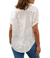 Karyn Seo Floral Embroidery Collared Neckline Short Cuffed Sleeve Shirt