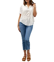 Karyn Seo Floral Embroidery Collared Neckline Short Cuffed Sleeve Shirt