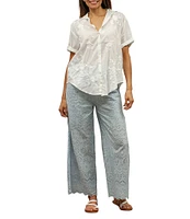 Karyn Seo Floral Embroidery Collared Neckline Short Cuffed Sleeve Shirt