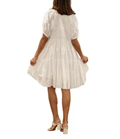 Karyn Seo Floral Embroidery V Neckline Short Sleeve Dress