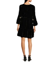 Karyn Seo Frida Embroidered Velvet V-Neck Long Sleeve Peasant Dress