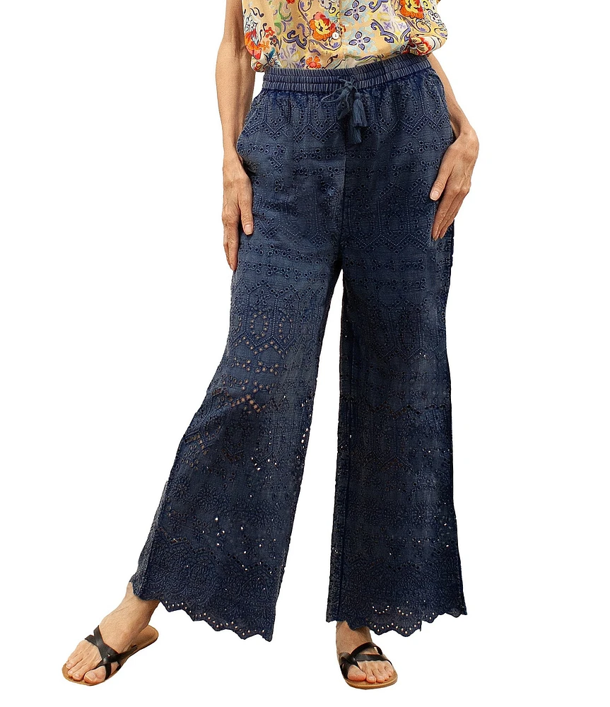 Karyn Seo Geometric Eyelet Hem Wide Leg Pants
