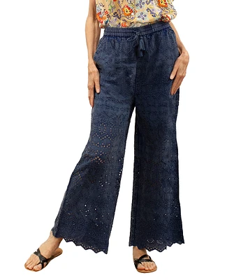 Karyn Seo Geometric Eyelet Hem Wide Leg Pants