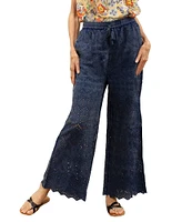 Karyn Seo Geometric Eyelet Hem Wide Leg Pants