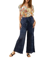 Karyn Seo Geometric Eyelet Hem Wide Leg Pants