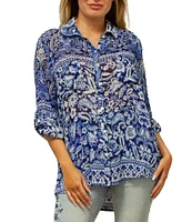 Karyn Seo Holly Bohemian Print Chiffon Spread Collar Long Sleeve Button Front Shirt
