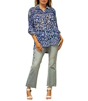Karyn Seo Holly Bohemian Print Chiffon Spread Collar Long Sleeve Button Front Shirt