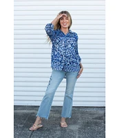 Karyn Seo Holly Bohemian Print Chiffon Spread Collar Long Sleeve Button Front Shirt