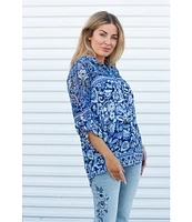 Karyn Seo Holly Bohemian Print Chiffon Spread Collar Long Sleeve Button Front Shirt