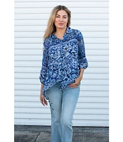 Karyn Seo Holly Bohemian Print Chiffon Spread Collar Long Sleeve Button Front Shirt