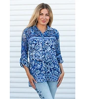 Karyn Seo Holly Bohemian Print Chiffon Spread Collar Long Sleeve Button Front Shirt