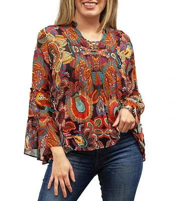 Karyn Seo Isolde Floral Print V-Neck Bell Sleeve Top