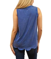 Karyn Seo Nell Tonal Embroidered Floral Motif Round Neck Sleeveless Tank