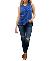 Karyn Seo Nell Tonal Embroidered Floral Motif Round Neck Sleeveless Tank