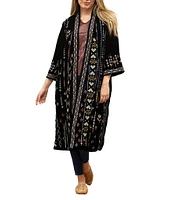 Karyn Seo Paola Embroidered Velvet 3/4 Sleeve Cardigan Jacket