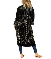 Karyn Seo Paola Embroidered Velvet 3/4 Sleeve Cardigan Jacket